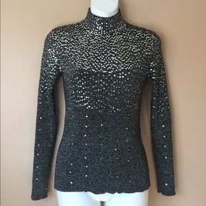 Once 1Again Silver Sequin Metallic Sparkly Sweater